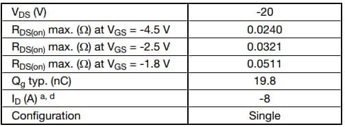 Vishay / Siliconix Si3493DDV 20V P通道TrenchFET®第三代MOSFET